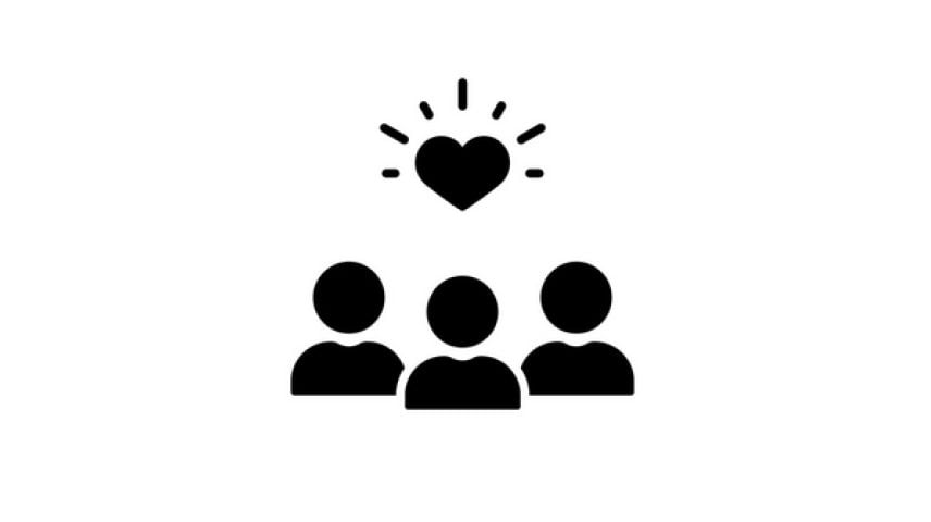 An icon showing team members underneath a heart